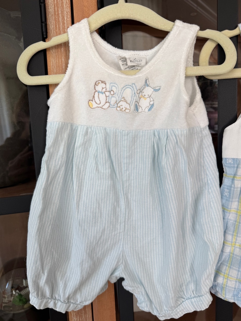 Vintage 90s Carter’s shortall romper overalls embroidered terry bunny teddy bear